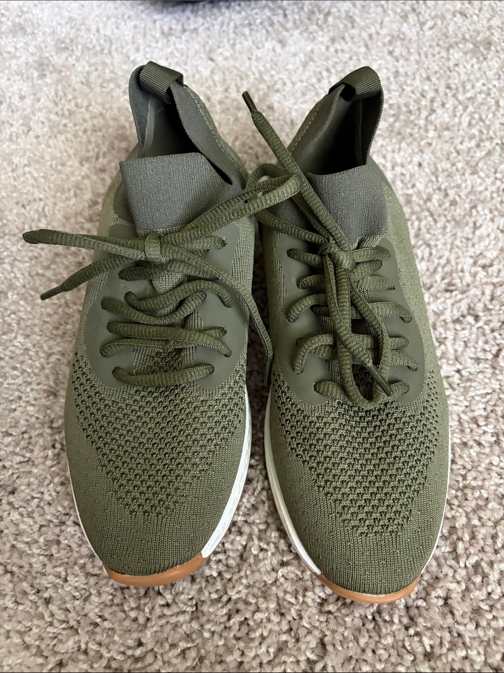Women's Olive Knit Lace-Up Sneakers with Gum Sole